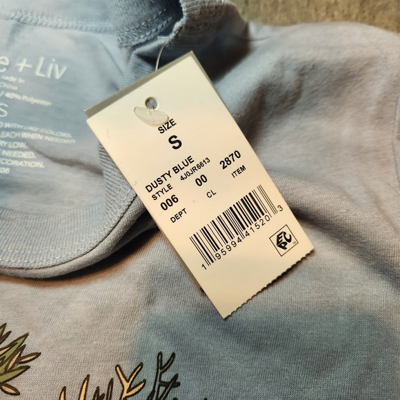 Zoe + Liv Top Womens Small Blue Plants Cactus Cotton Blend Casual Mom - Picture 4 of 4